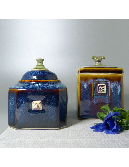 Boite à thé carrée bleu océan